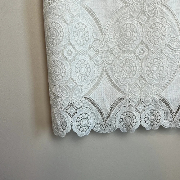 ANTONIO MELANI White Lace Cap-Sleeve Round Neck Sheath Dress Size 12 - Picture 5 of 10